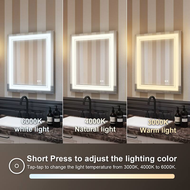 Retangular Wall Mounted LED Bathroom Mirror With Touch Switch Memory Mirror Anti-Fog (Horizontal/Vertical)