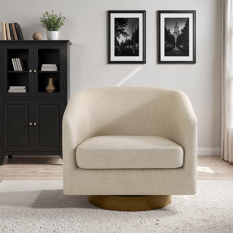 Faux Leather Wide Seat Swivel Barrel Chair
