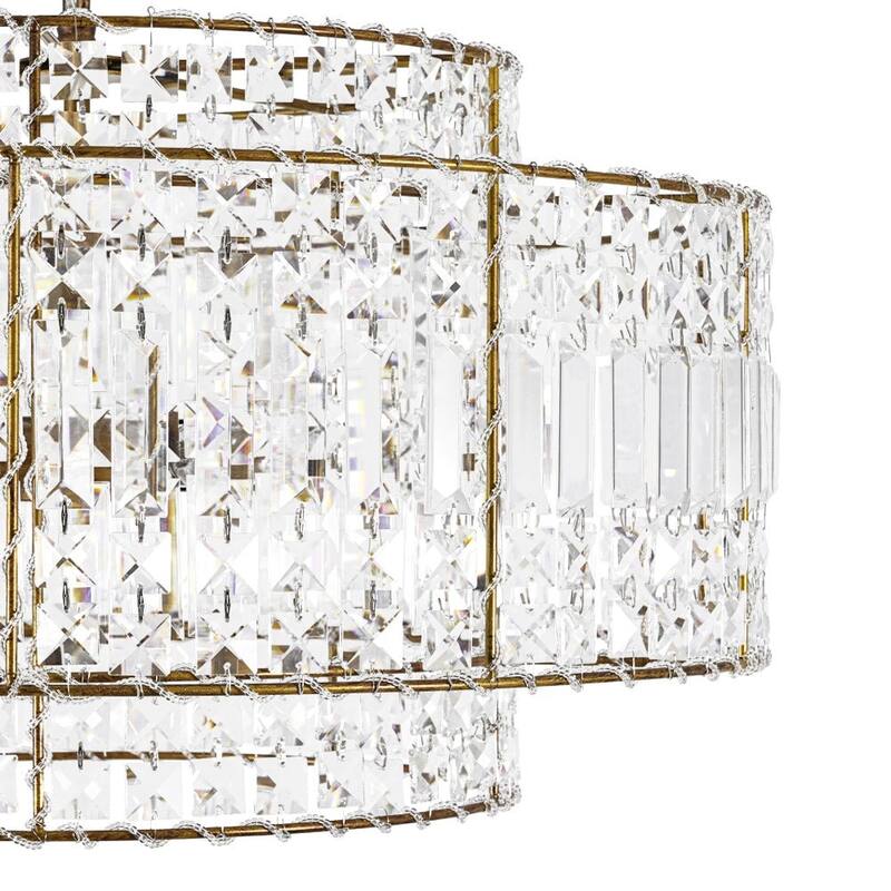 Glam Vintage Luxe Round Tiered Drum Crystal Accented Chandelier - 23.6 in