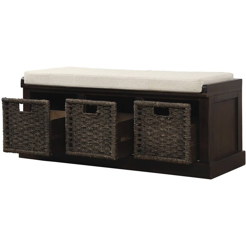 Rustic Storage Bench with 3 Removable Classic Rattan Basket