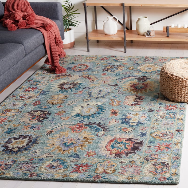 SAFAVIEH Handmade Blossom Kanya Floral Wool Rug - 3' x 5' - Blue/Rust