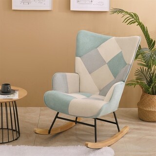Splicing Rocking Chair Retro Solid Wood Frame Colorful Splicing Fabric Design Rocking Chair ...
