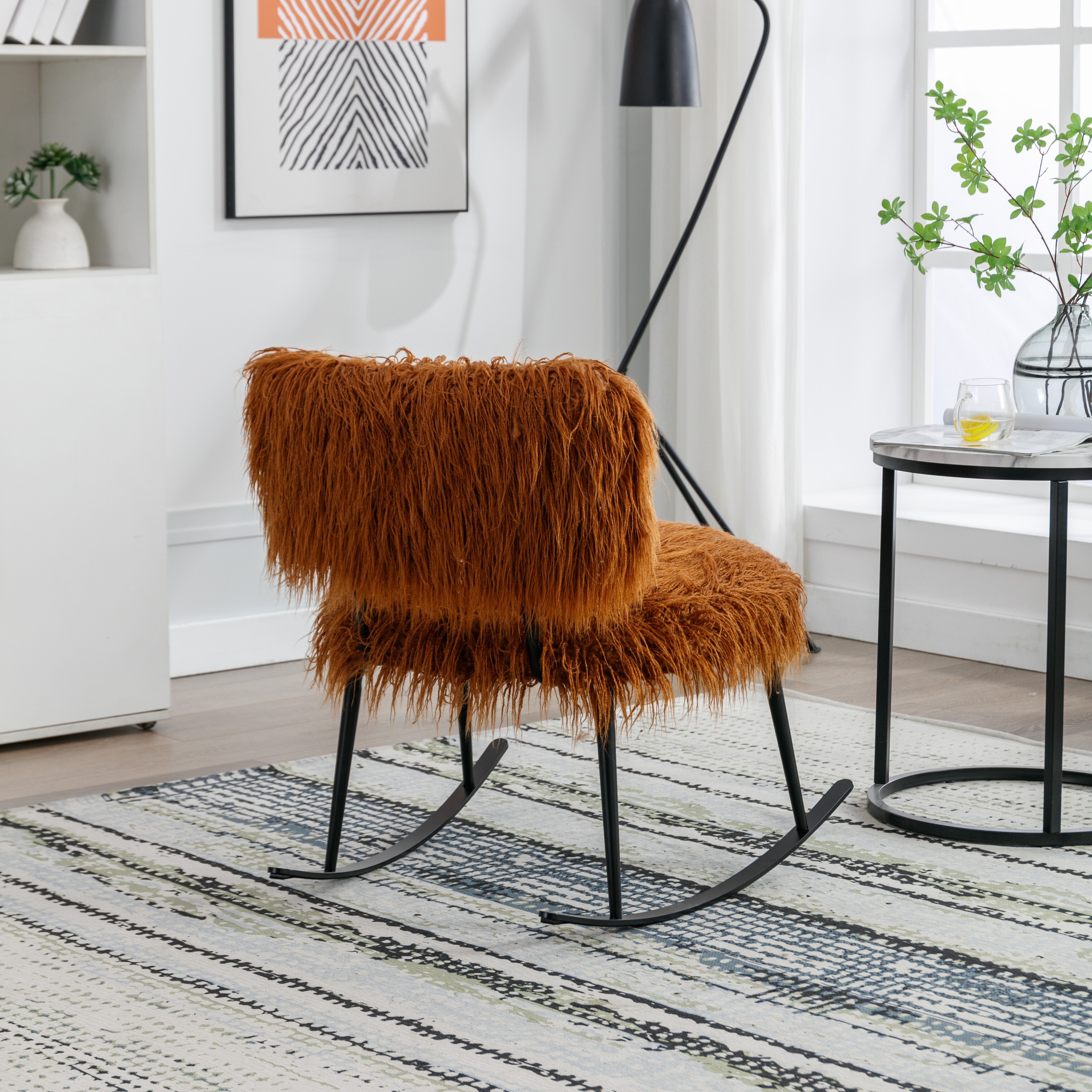 Faux Fur Plush Rocking Chair Baby Nursing Chair Fluffy