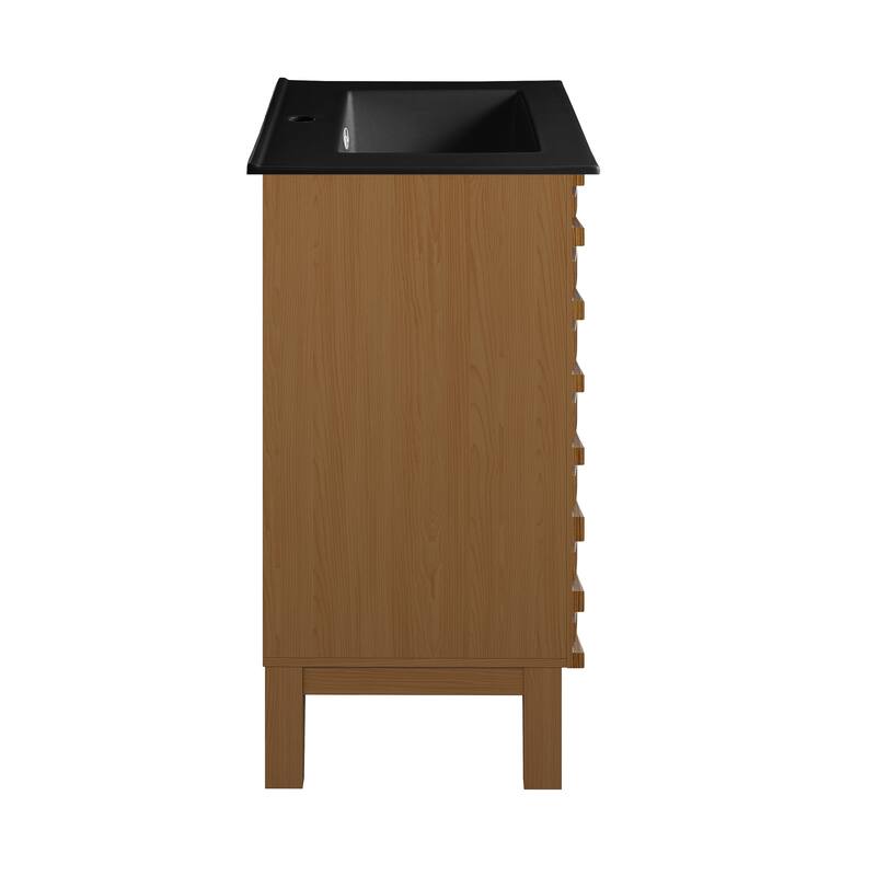 Cascade 24 In. Brown Oak Bathroom Vanity With Black Ceramic Sink Top