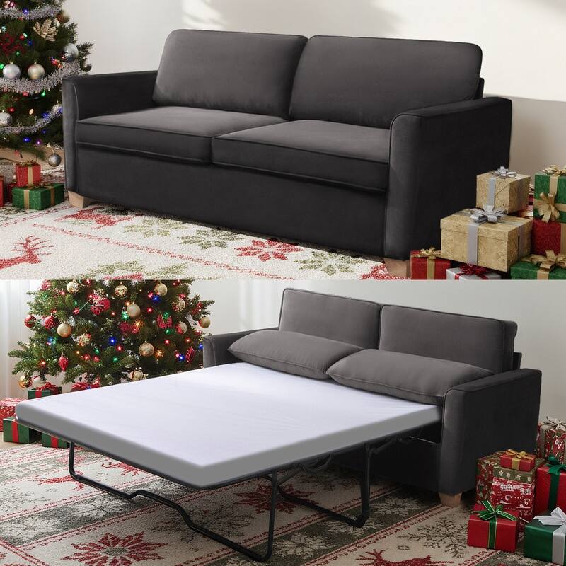 Mixoy Modern Pull Out Sofa Bed,Velvet Sleeper Loveseat Couch Bed - Queen - Dark Grey