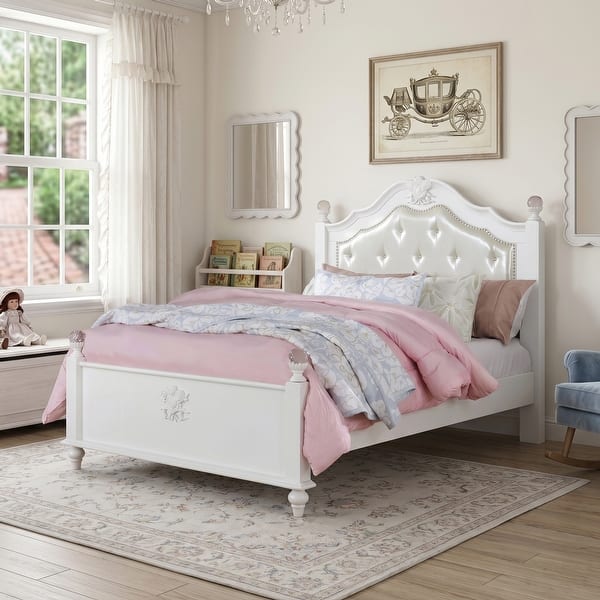 slide 2 of 6, Furniture of America Marais Glam White Solid Wood Tufted Nailhead Panel Bed Full