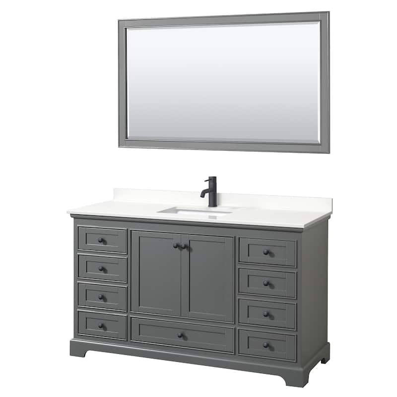 Wyndham Collection WCS202060S-QTZ-UNSM58 Deborah 60" Free Standing - Dark Gray / White Quartz Top / Matte Black