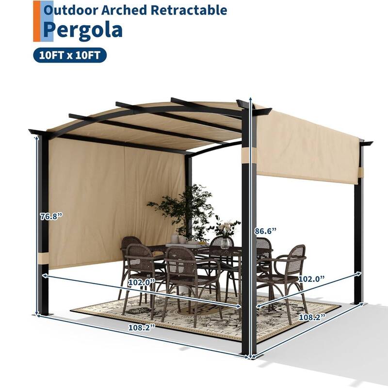 10x10 FT Outdoor Patio Arched Pergola Gazebo for Backyard Garden Porch Lawn
