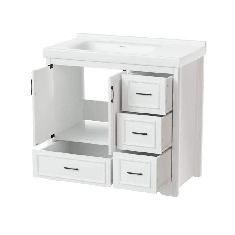 36'' Bathroom Vanities with Single Sink, Modern Undermount Bathroom Sink Cabinet with 2 Closing Doors&4 Drawers.White