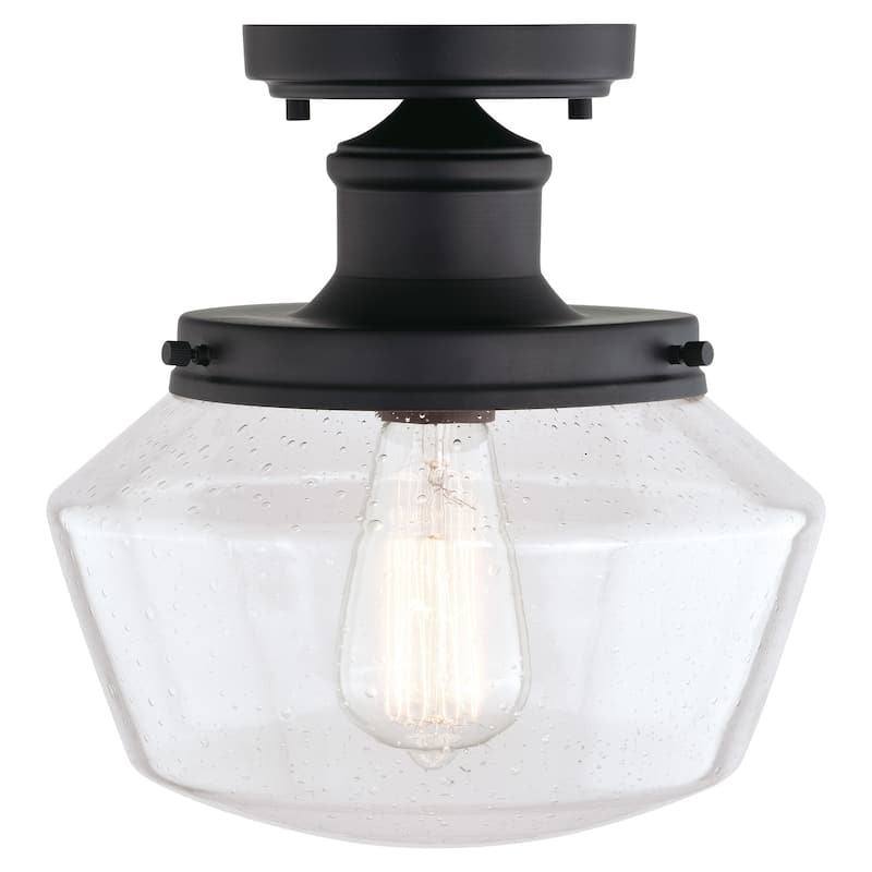Outdoor Flush Mount Ceiling Light - Antique Black Finish, Clear Glass Shade - 10.5
