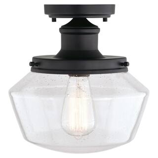 Outdoor Flush Mount Ceiling Light - Antique Black Finish, Clear Glass Shade - 10.5