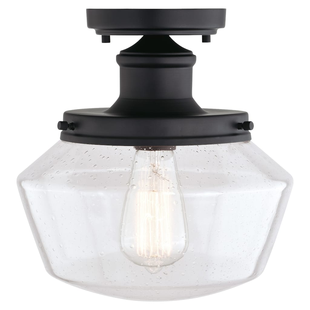 Outdoor Flush Mount Ceiling Light - Antique Black Finish, Clear Glass Shade - 10.5