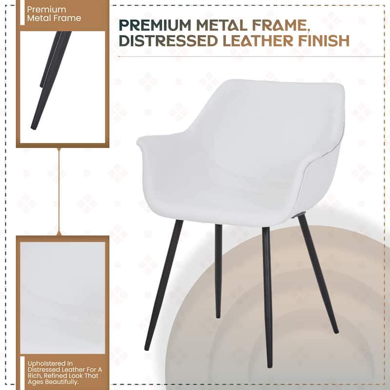 Markley Mid-Century Modern Vegan Leather Dining Chair - Waterproof Kitchen Side Chair with Matte Black Metal Legs