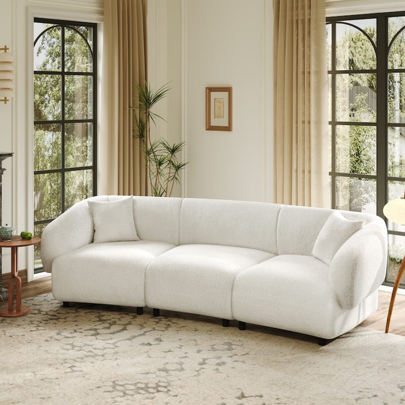 Christopher Knight Home - Hulk Curved Boucle 3-Seat Sofa with Sturdy Wooden Frame - Beige
