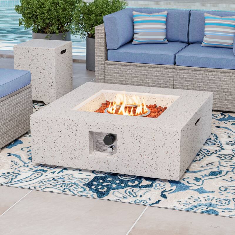 COSIEST 2-Piece Outdoor Square Green Patio Fire Table With Tank Cover