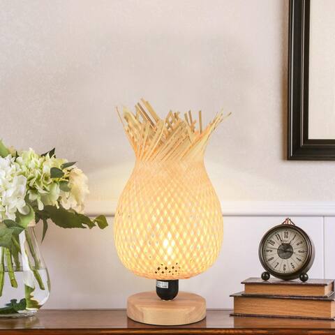 15-inch Rubber Wood & Bamboo Woven Shade Table Lamp - 15