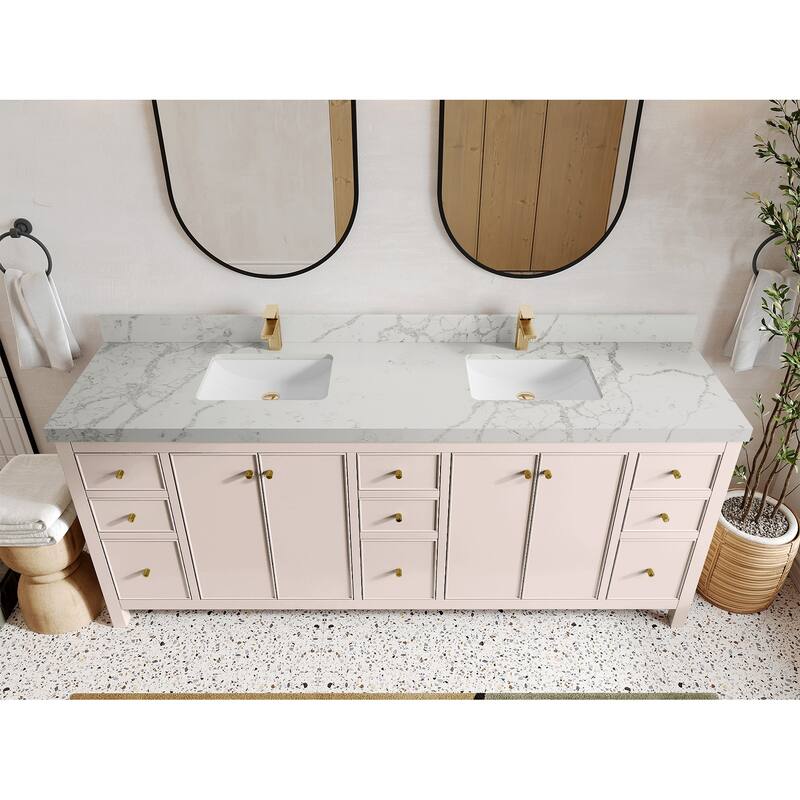 Willow Collections 84 in. W x 22 in. D Chicago Double Bowl Sink Bathroom Vanity with Countertop - 2”Venatino - Pink