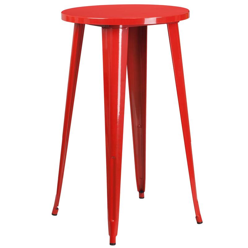 24'' Round Metal Indoor-Outdoor Bar Table Set with 2 Square Seat Backless Stools