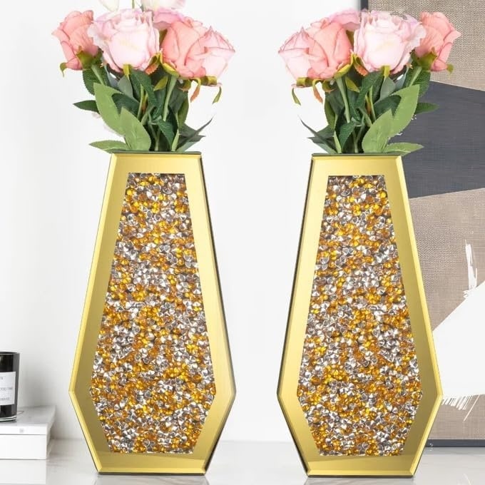 14" Modern Gold Mirrored Decorative Vase Set of 2