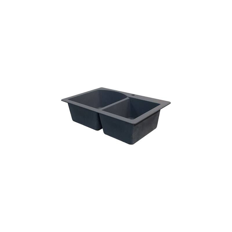 Transolid Aversa 33in x 22in silQ Granite Drop-in Double Bowl Kitchen Sink with 1 B Faucet Hole
