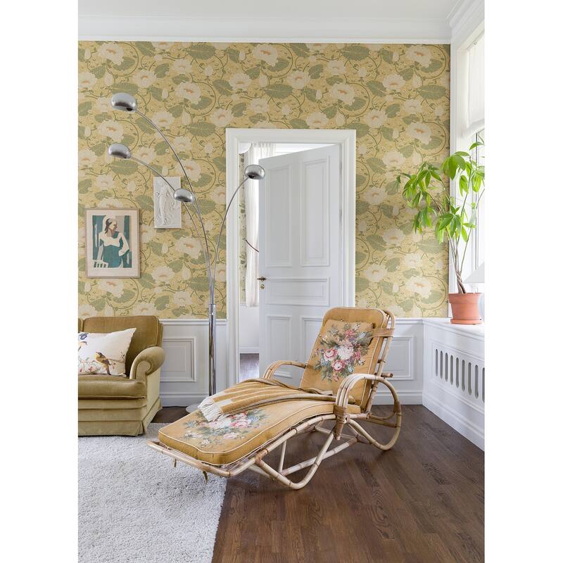 A-Street Prints Eva Light Yellow Lotus Dreams Wallpaper