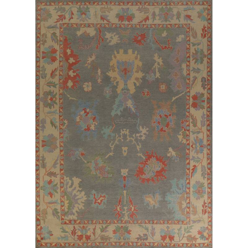 Hand Knotted Oriental 100% Wool Carpet Transitional All-Over Greys & Charcoal Oushak Area Rug - 11' 10'' X 9' 3''