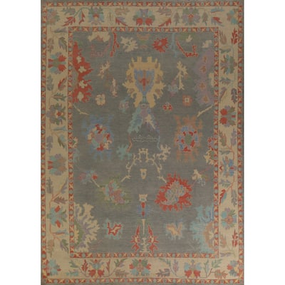 Hand Knotted Oriental 100% Wool Carpet Transitional All-Over Greys & Charcoal Oushak Area Rug - 11' 10'' X 9' 3''