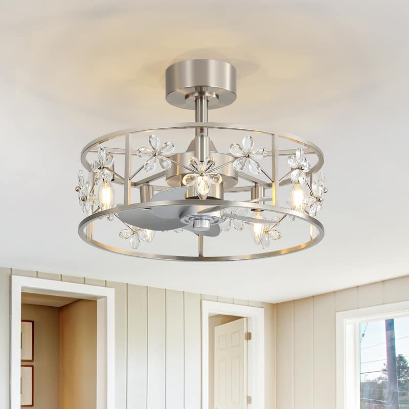 20" Glam Crystal Chandelier Caged Ceiling Fan with Light and Remote