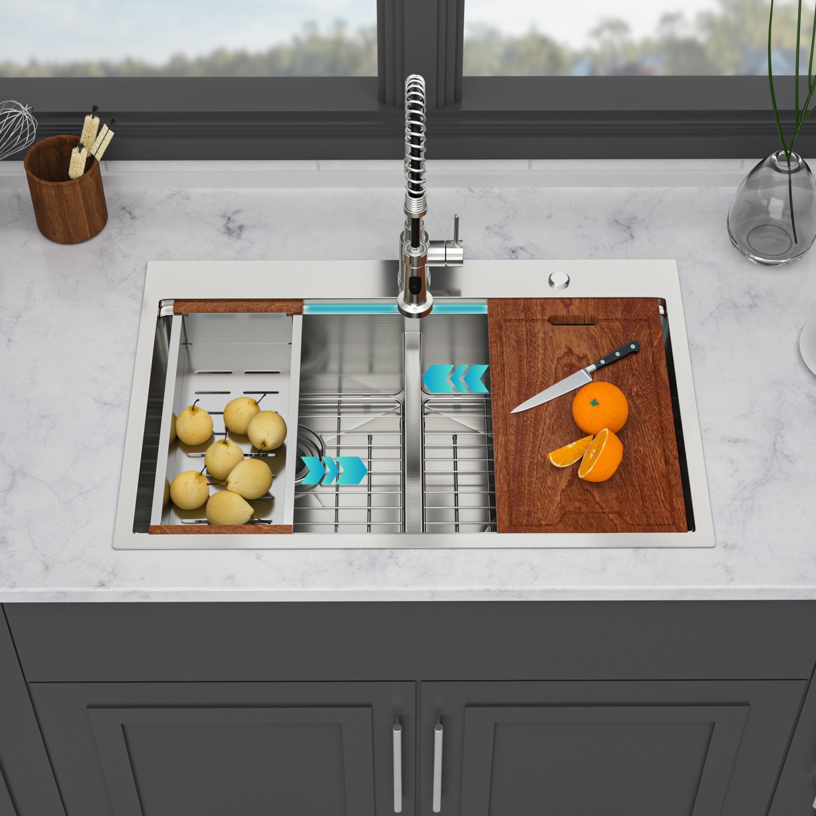 Drop-in Double Bowl 16 Gauge Stainless Steel Kitchen Sink in Brushed Nickel - Brushed Nickel