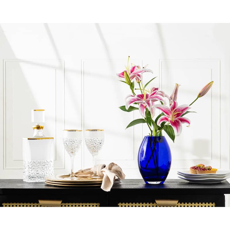 Majestic Gifts Glass - Handmade Barrel Vase - Cobalt Blue - Made in Europe