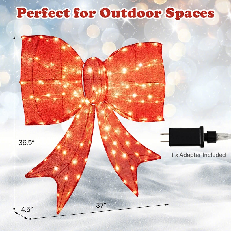 Costway 37” Lighted Christmas Bow Decoration with 150 Warm White LED - Red - See Details