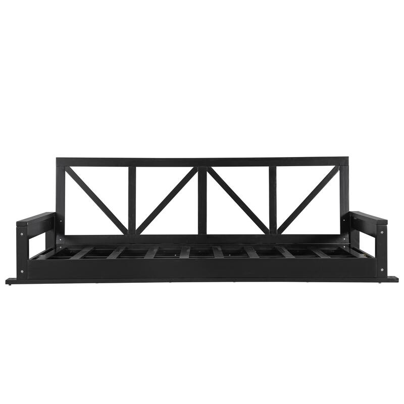 Acacia Wood Twin Size Patio Swing Bed with Hanging Frame