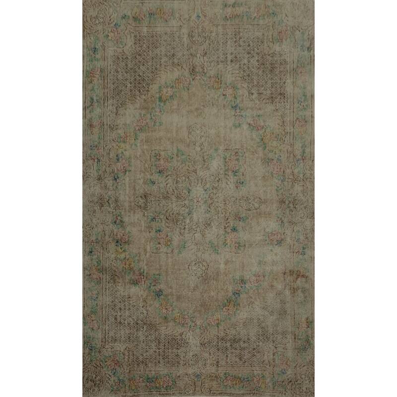 Hand Knotted Oriental 100% Wool Carpet Transitional Floral Beige & Ivories Anatolian Area Rug - 8' 7'' X 5' 9''