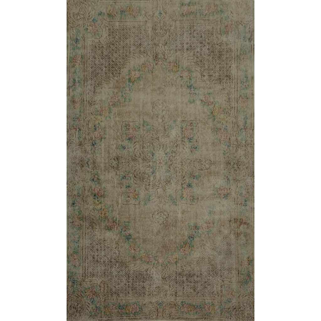 Hand Knotted Oriental 100% Wool Carpet Transitional Floral Beige & Ivories Anatolian Area Rug - 8' 7'' X 5' 9''