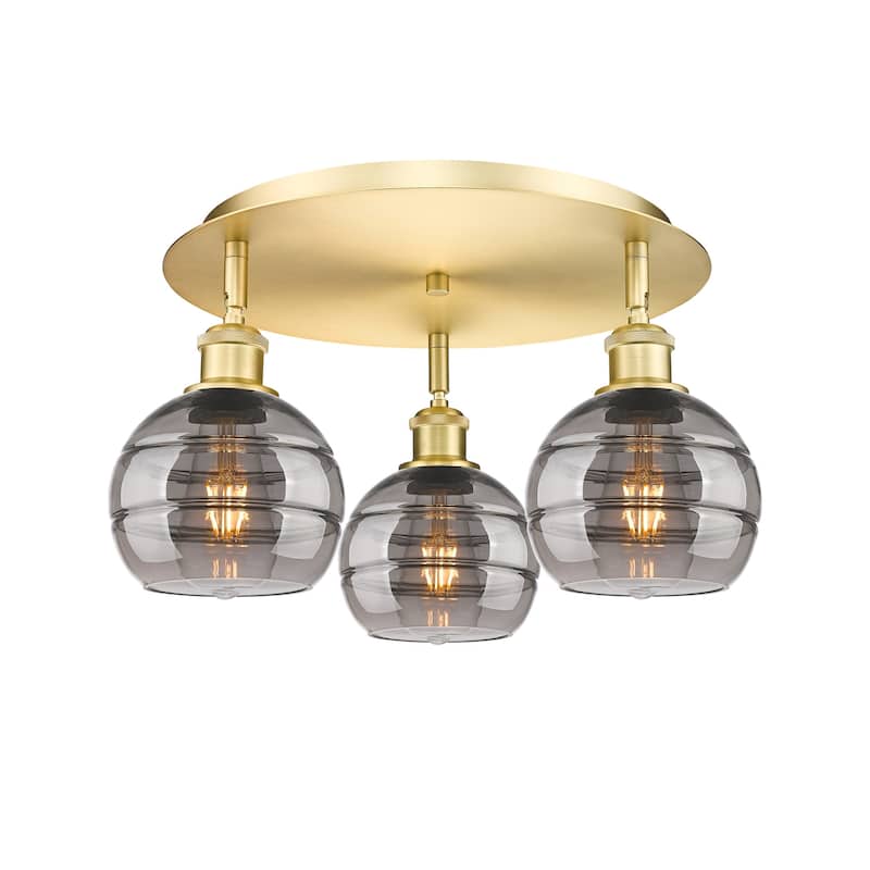 Innovations Lighting 516-3C-9-18 Rochester Flush Rochester 3 Light 18" - Satin Gold / Light Smoke