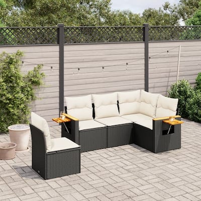 vidaXL Patio Sofa Set with Cushions Outdoor Conversation Furniture Poly Rattan
