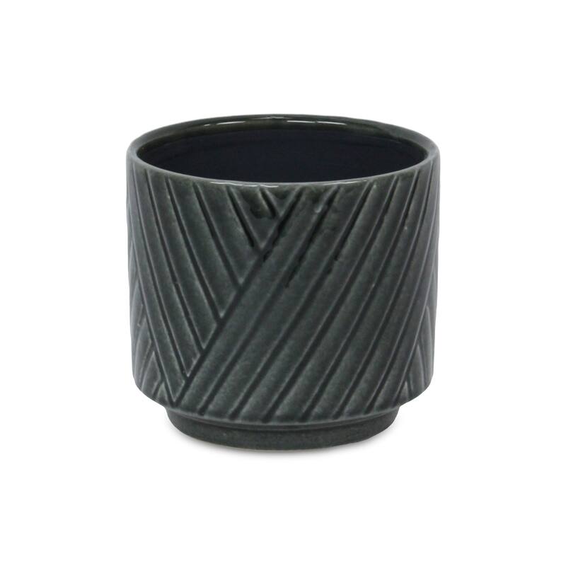 Parlora Crossed Diagonal Pattern Ceramic Pot - Dark Gray
