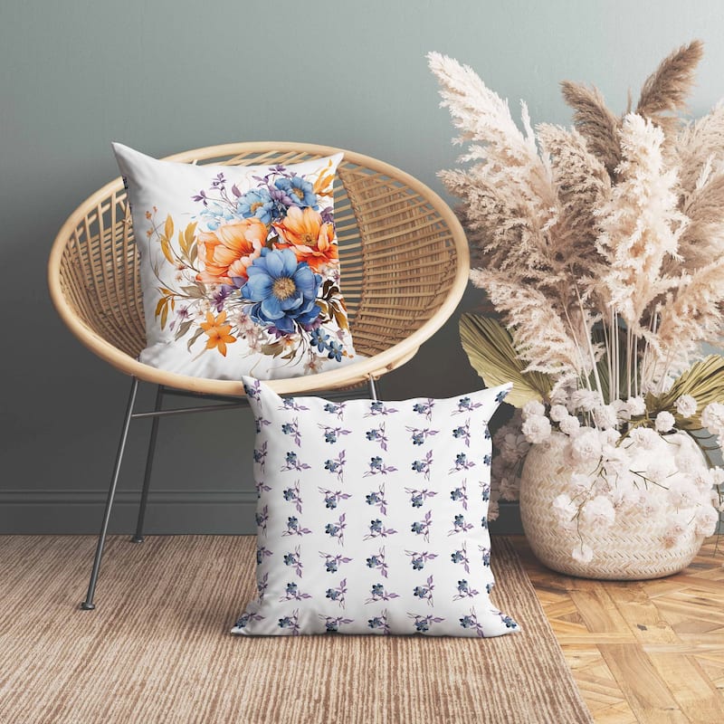 Blossom Burst Faux Suede Reversible Throw Pillow Blue and Orange
