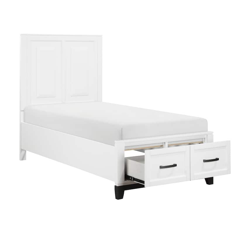 White Finish Twin Size Platform Bed with Storage Drawers Wooden Bedroom Furniture 1pc
