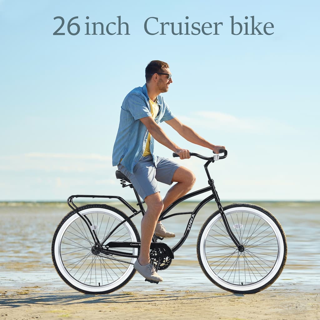 Black Beach Cruiser Bike Single Speed Bicycles Men's Bikes 26"Inch