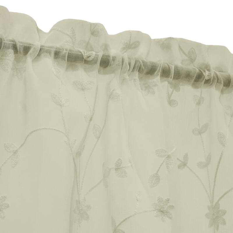 Grandeur Embroidered Sheer Curtain Valance and Tiers with Scallop Detail
