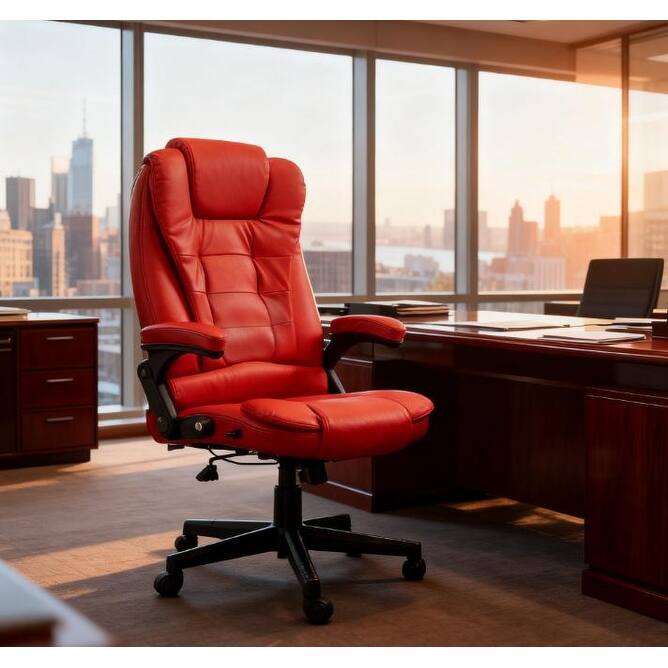 High Back Vibrating Massage Office Chair, Executive Office Chair with Heat, For Home and Office - Red