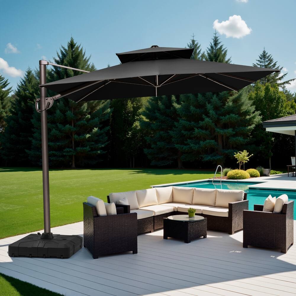 Outdoor 9 x 11 ft Double Top Patio Cantilever Umbrella with Base