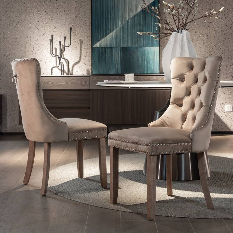 Tufted Solid Wood Velvet Dining Chair,2-Pcs Set