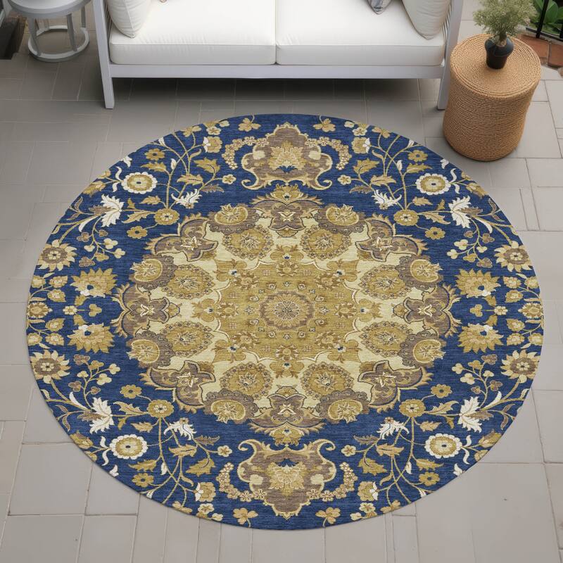 Machine Washable Indoor/ Outdoor Global Eckley Chantille Rug - Navy - 8' x 8'