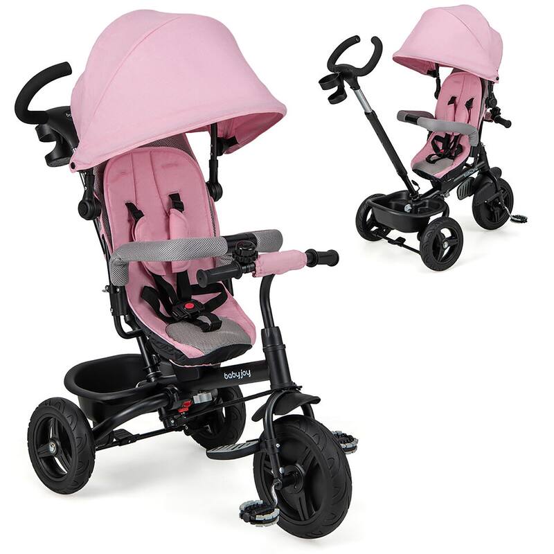 Gymax 4-in-1 Baby Tricycle Toddler Trike w/ Reversible Seat Canopy &