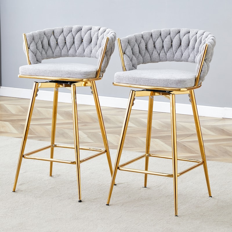 Two-Piece Rotating Swivel Chair, Cotton And Linen Soft Seat, Golden Metal Legs, Rust-Proof And Wear-Resistant
