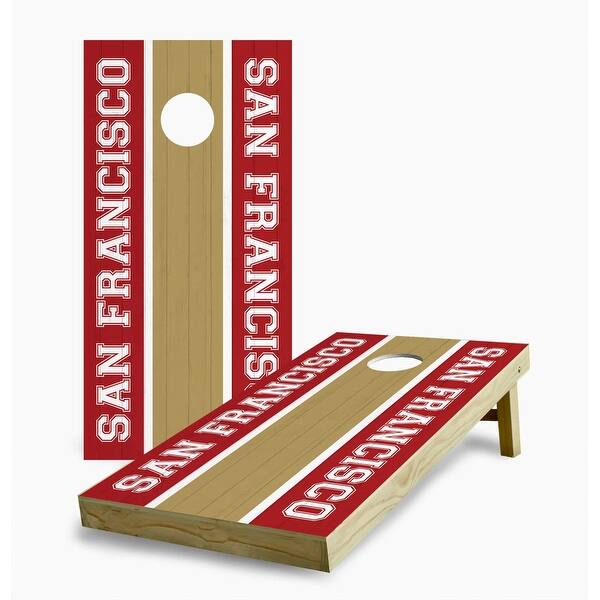 slide 2 of 7, San Francisco 49ers Striped Cornhole Game (Choose Wraps or Boards) 2x4 Boards (24" x 48") - Include ALL Accessories
