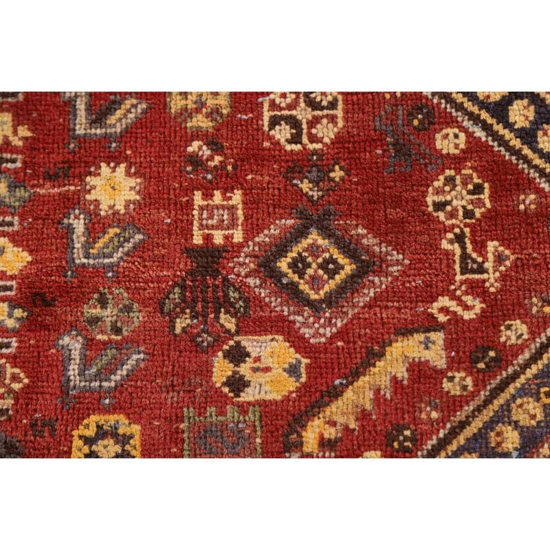 Red Animals Tribal Shiraz Persian Vintage Rug Handmade Wool Carpet - 4'6"x 8'0"