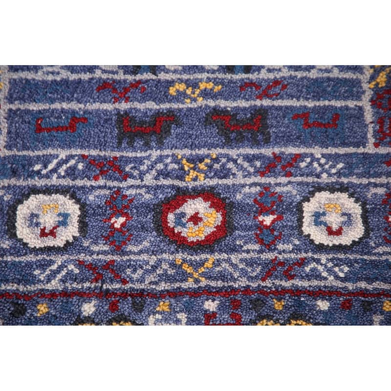 Blue Geometric Kazak Indian Runner Rug Handmade Wool Carpet - 2'7"x 8'0"